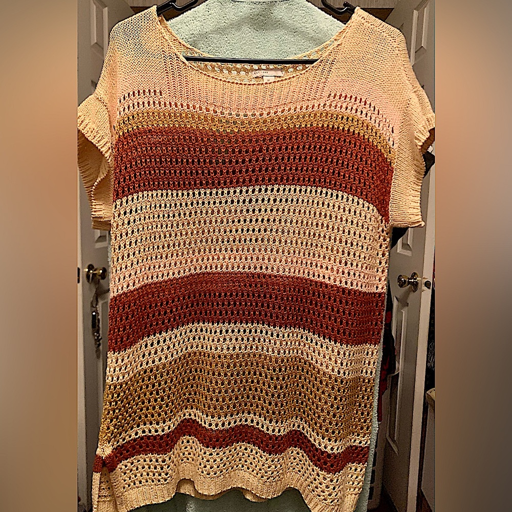 Cato Cream and Brown Crew Neck Sweater